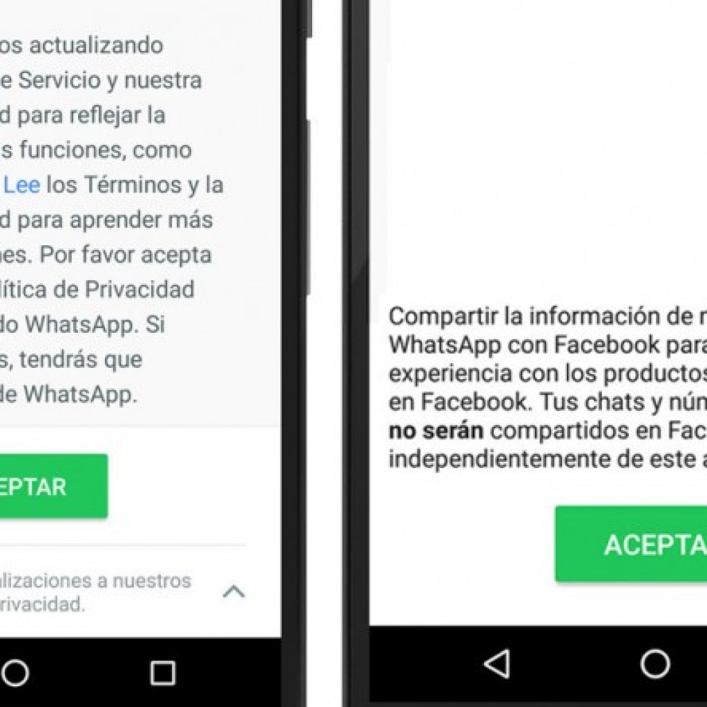 Terminos y condiciones Whatsapp con Facebook